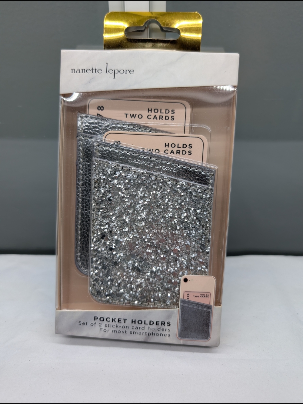 Nanette Lepore Silver Glitter Pocket Card Holders